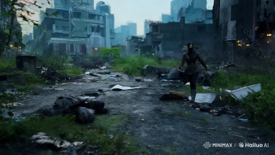 Post-Apocalyptic Korean Female Fighter in Ruined Urban Landscape – AI Generated Video | Hailuo AI