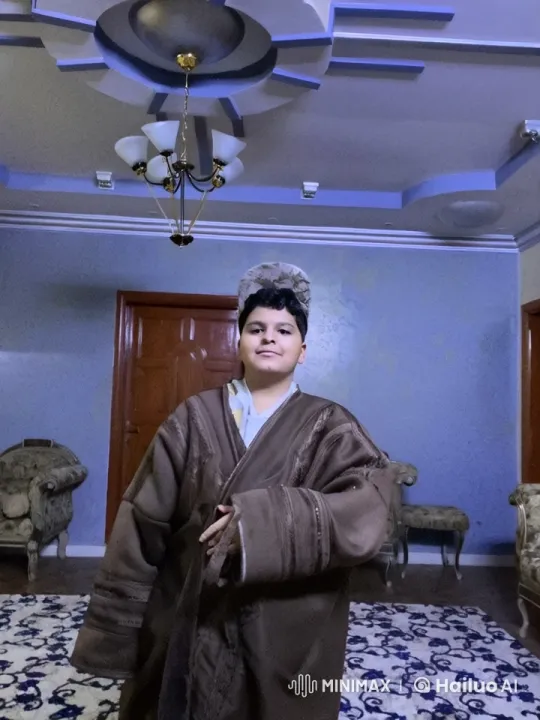 Traditional Attire: Person Smokes in Elegant Blue Room – AI Generated Video | Hailuo AI