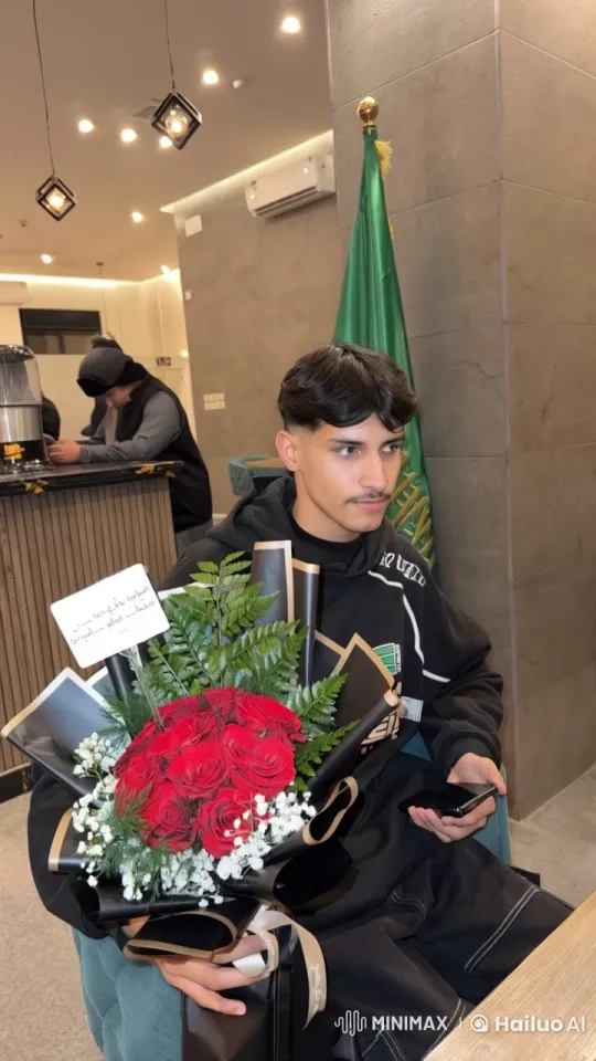 Young Man Reflects with Flowers and Cigarette in Modern Setting – AI Generated Video | Hailuo AI