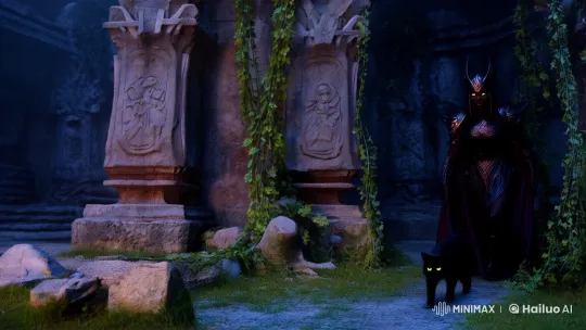 Forgotten Temple Battle: Cat and Daedra Triumph – AI Generated Video | Hailuo AI