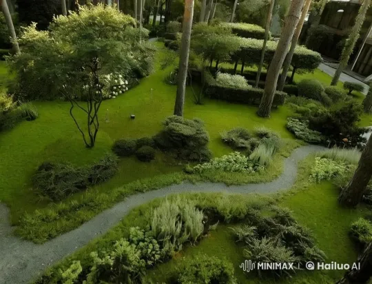 Aerial Tour of a Lush, Serene Garden – AI Generated Video | Hailuo AI