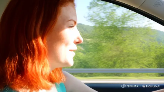 Redheaded Woman Enjoying a Serene Drive – AI Generated Video | Hailuo AI