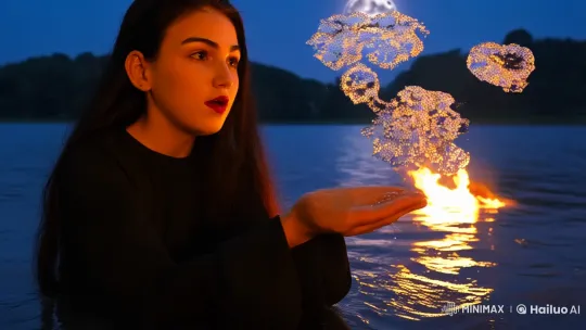 Girl Witnesses Magical Water Droplets Rise at Night – AI Generated Video | Hailuo AI
