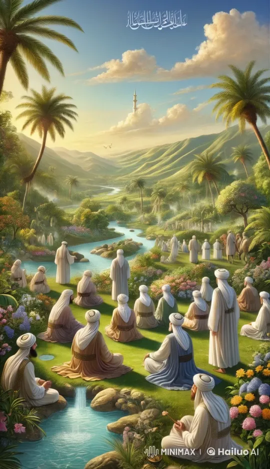 1st Century Hijri Group Joyfully Explores Lush Garden – AI Generated Video | Hailuo AI