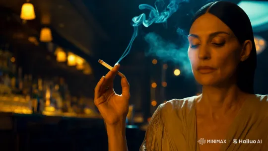 Vintage Bar Setting: Woman Reflects in Smoke – AI Generated Video | Hailuo AI