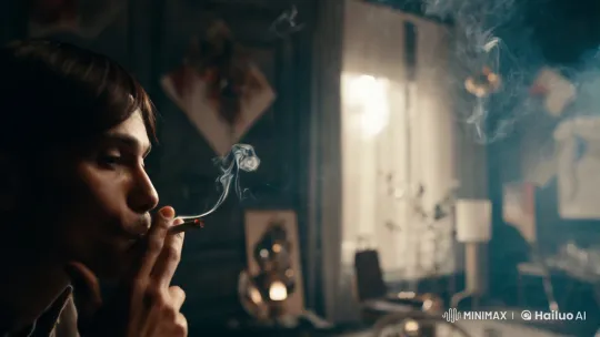 Enigmatic Figure in Artful, Smoky Room – AI Generated Video | Hailuo AI
