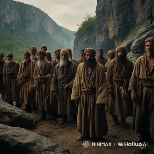 Traditional Men in Rocky Landscape Await with Gravity – AI Generated Video | Hailuo AI