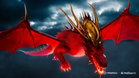 Majestic Multi-Headed Dragon Soars Through Stormy Sky – AI Generated Video | Hailuo AI