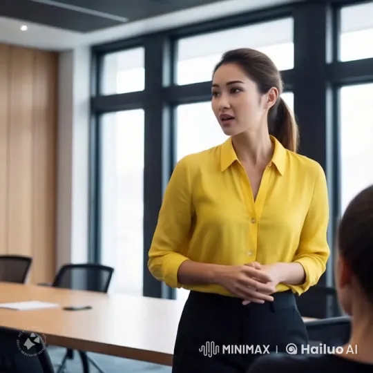 Professional Woman Engages in Informal Discussion – AI Generated Video | Hailuo AI