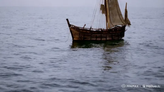 Traditional Sumie Art: Drifting Boat on Vast Sea – AI Generated Video | Hailuo AI