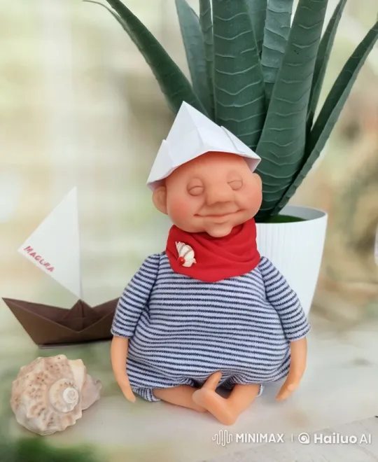 Animated Doll with Seashell Hat in Serene Setting – AI Generated Video | Hailuo AI