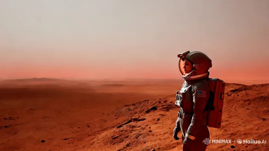 Astronaut Contemplates Martian Horizon in High-Def Beauty – AI Generated Video | Hailuo AI