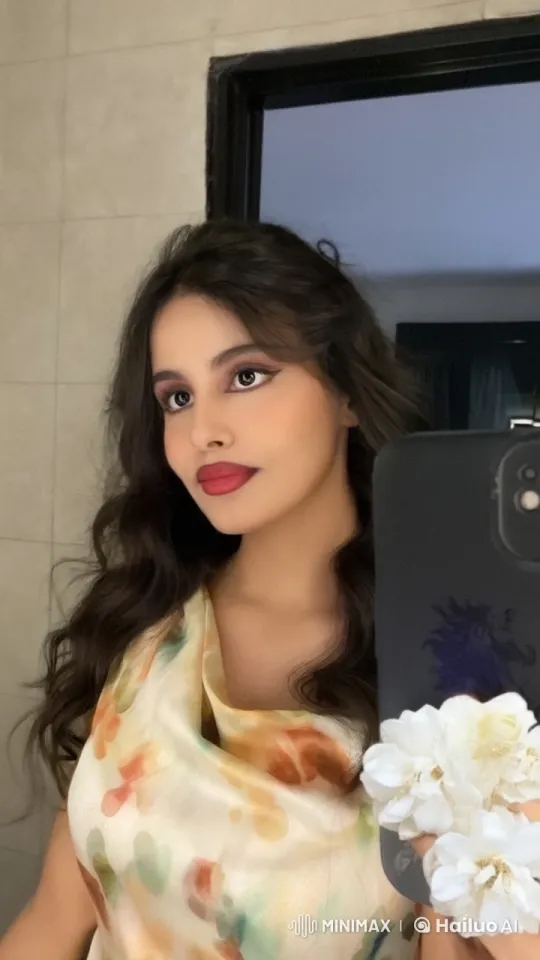 Woman Smoking, Reflecting in Mirror with Floral Phone – AI Generated Video | Hailuo AI