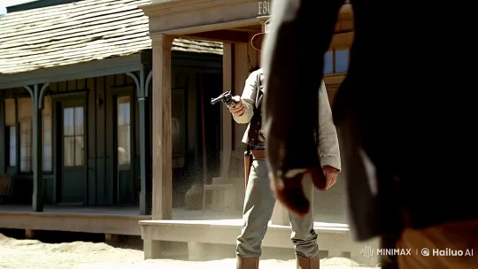Dusty Western Town Duel: Cowboy's Tense Standoff – AI Generated Video | Hailuo AI
