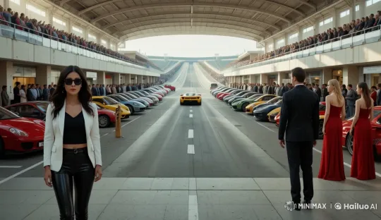 Live2D Hyper-Realistic Shopping Center with Racing Road and Spectators – AI Generated Video | Hailuo AI