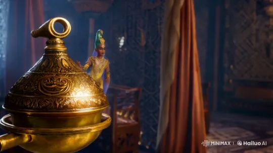 Genie Emerges from Antique Lamp in Dreamy Setting – AI Generated Video | Hailuo AI
