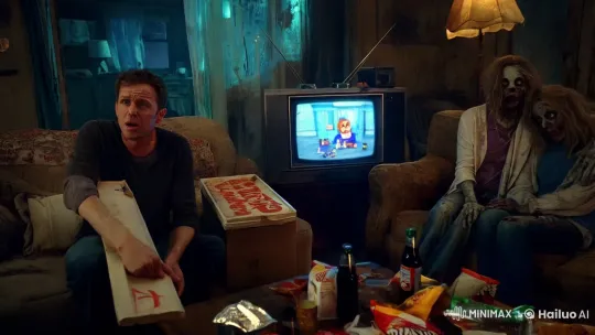 Hollywood Film Scene: Disoriented Pizza Man with Zombie Couple – AI Generated Video | Hailuo AI
