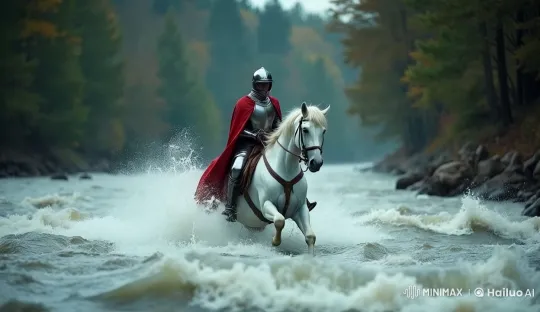 Knight Gallops Through Autumn River on White Horse – AI Generated Video | Hailuo AI