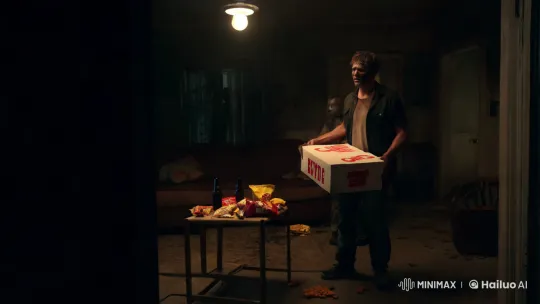 Pizza Delivery to a Zombie Couple in Dimly Lit Apartment – AI Generated Video | Hailuo AI