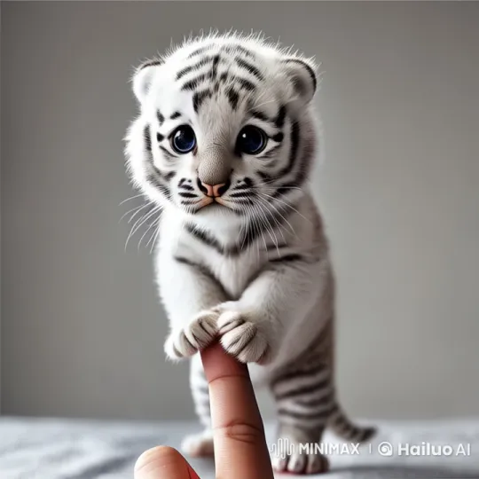 Adorable White Tiger Cub Interacts with Human Finger – AI Generated Video | Hailuo AI
