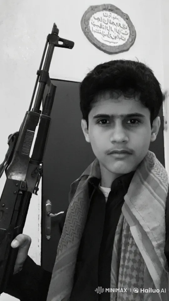 Boy with Rifle Stands Guard in Monochrome Scene – AI Generated Video | Hailuo AI