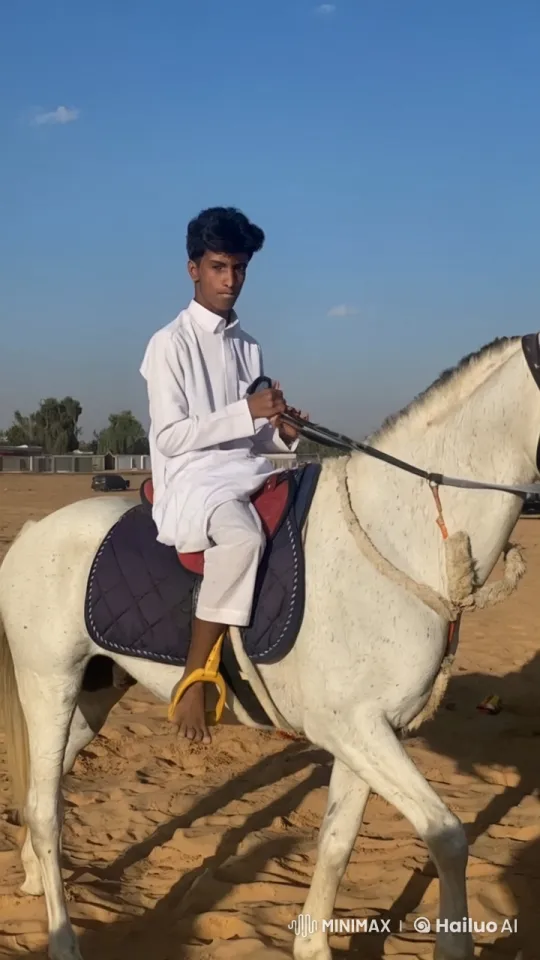 Young Rider on White Horse in Serene Landscape – AI Generated Video | Hailuo AI