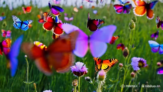 Butterflies Dance in Colorful Meadow Symphony – AI Generated Video | Hailuo AI