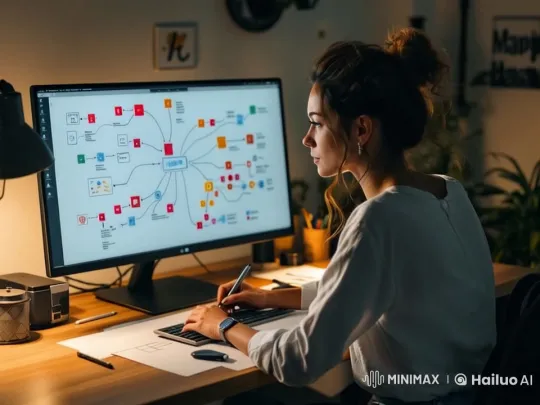 Creative Woman Engaged in Digital Work Process – AI Generated Video | Hailuo AI