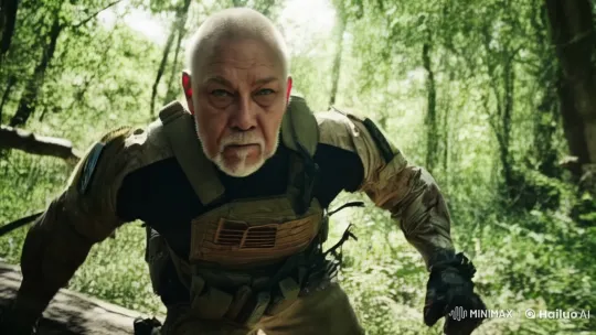 Determined Man in Combat Suit Runs Through Forest – AI Generated Video | Hailuo AI