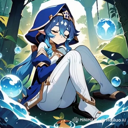 Blue-haired Girl Slumbers in Enchanted Forest – AI Generated Video | Hailuo AI