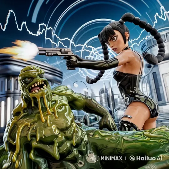 Futuristic Space Warrior Battles Green Slime Monsters – AI Generated Video | Hailuo AI