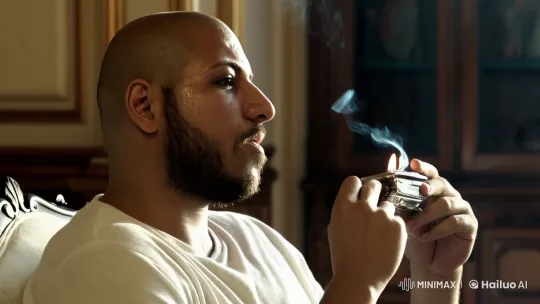 Contemplative Man Lights Cigarette in Elegant Room – AI Generated Video | Hailuo AI