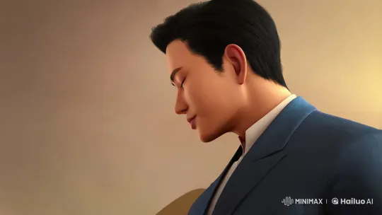 Intimate Kiss: Minimalist Animation of a Poised Man – AI Generated Video | Hailuo AI