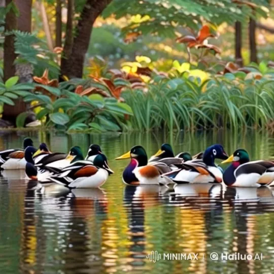 Vibrant Ducks Grace Serene Pond in Nature's Harmony – AI Generated Video | Hailuo AI