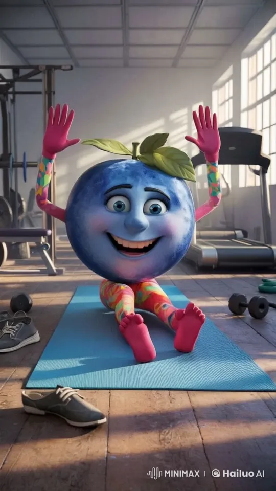 Title: Blueberry Gym Pushups for Kids (5-Second Loop)

Scene Setup:

Background: Gym interior with soft, inviting lighting. A few yoga mats are spread on the floor, and a motivational poster on the wall reads "Stay Strong!"

Main Character: A cheerful, blueberry-themed exercise program designed specifically for kids aged 5 and up, promoting physical fitness and strength through fun and engaging pushup routines. – AI Generated Video | Hailuo AI