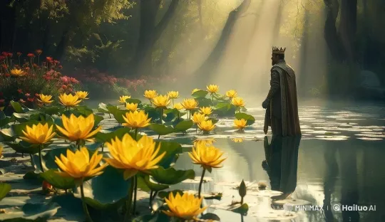 Celestial Garden: Golden Lotus Pond and Regal Presence – AI Generated Video | Hailuo AI