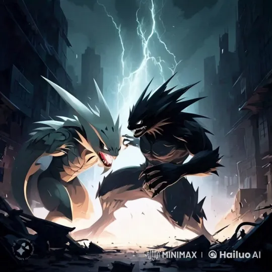 Fierce Beasts Battle in Post-Apocalyptic Cityscape – AI Generated Video | Hailuo AI