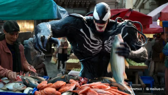 Venom's Unexpected Role: Fish Vendor in Bustling Market – AI Generated Video | Hailuo AI