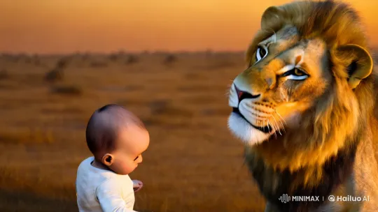 Innocent Child Reaches for Majestic Lion – AI Generated Video | Hailuo AI