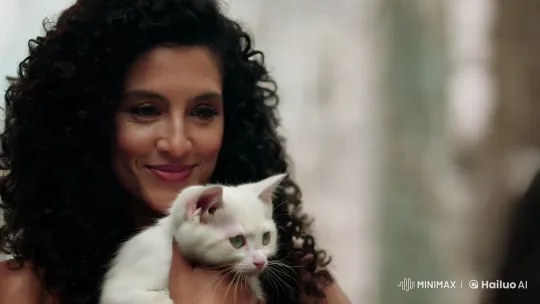 Beautiful Woman and Kitten in Intimate, Aesthetic Close-up – AI Generated Video | Hailuo AI