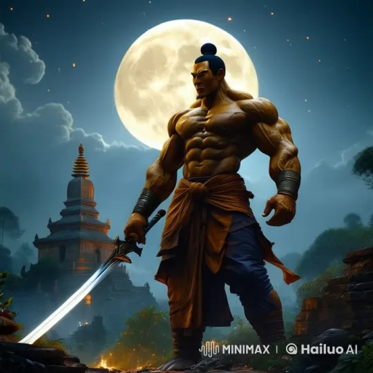 Giant's Swift Victory in Ancient Temple Moonlit Duel – AI Generated Video | Hailuo AI