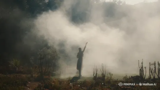 Contemplative Figure in Misty Overgrown Garden – AI Generated Video | Hailuo AI