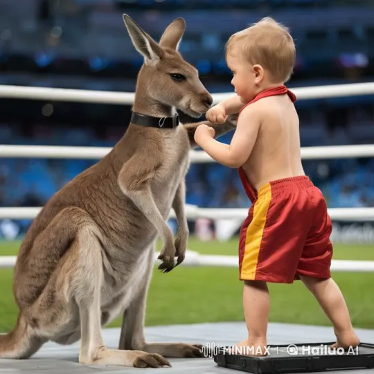 Boy and Kangaroo Engage in Playful Boxing Match – AI Generated Video | Hailuo AI