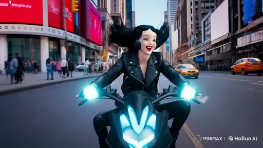 Young Woman on Futuristic Motorcycle in NYC – AI Generated Video | Hailuo AI