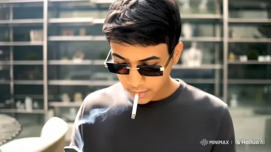 Modern Indoor Scene with Young Man Smoking – AI Generated Video | Hailuo AI