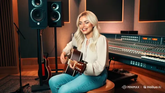 Female Musician Captivates in Intimate Studio Session – AI Generated Video | Hailuo AI