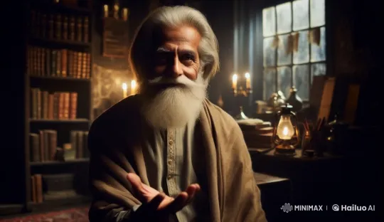 Elderly Storyteller in Dimly-Lit Study – AI Generated Video | Hailuo AI