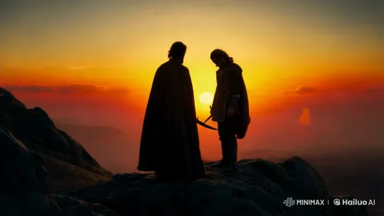 Dramatic Mountain Confrontation in Sunset Silhouettes – AI Generated Video | Hailuo AI