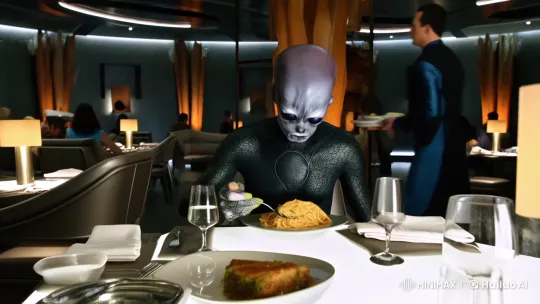 Alien Dines in Futuristic Earth Restaurant – AI Generated Video | Hailuo AI