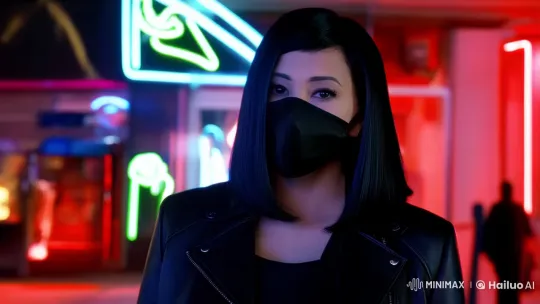 Mysterious Woman in Neon Cityscape – AI Generated Video | Hailuo AI